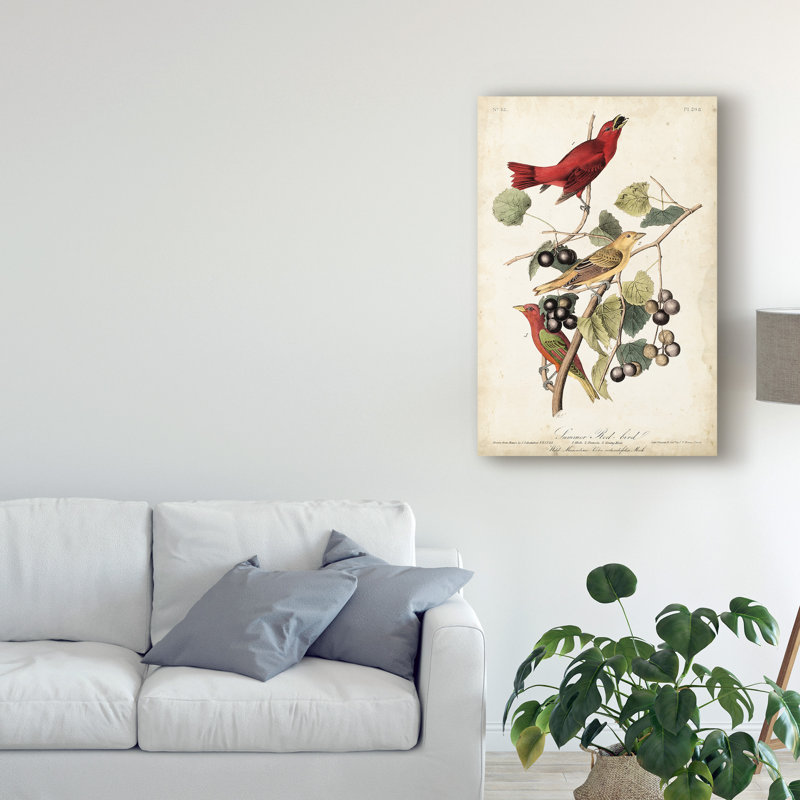 « summer red oiseau », reproduction de peinture à l’huile sur toile tendue, H 19 po x l 12 po x P 2 po