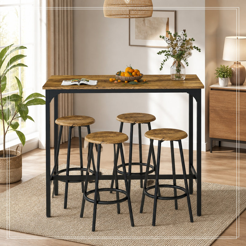 Ensemble de table de bar 5 pièces à hauteur de comptoir avec 4 tabourets de bar