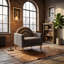 Modern Accent Chair with Rainbow-Inspired Backrest, Grey Linen-1044637228