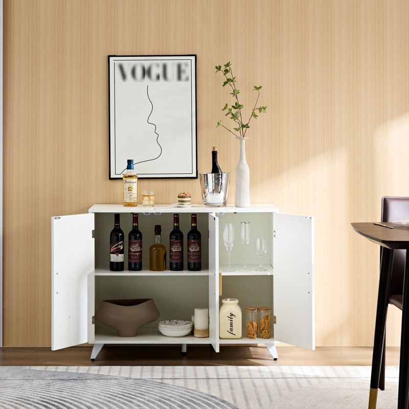 Buffet blanc de salle à manger avec 3 portes et tablettes amovibles pour le rangement des portes d'armoires décoratives modernes, en nuance
