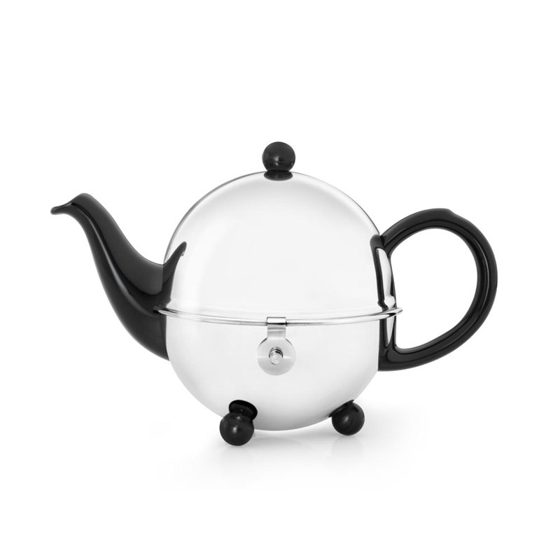 Théière confortable en céramique / acier inoxydable, H 6 po x l 6 po x P 9 po, Noir