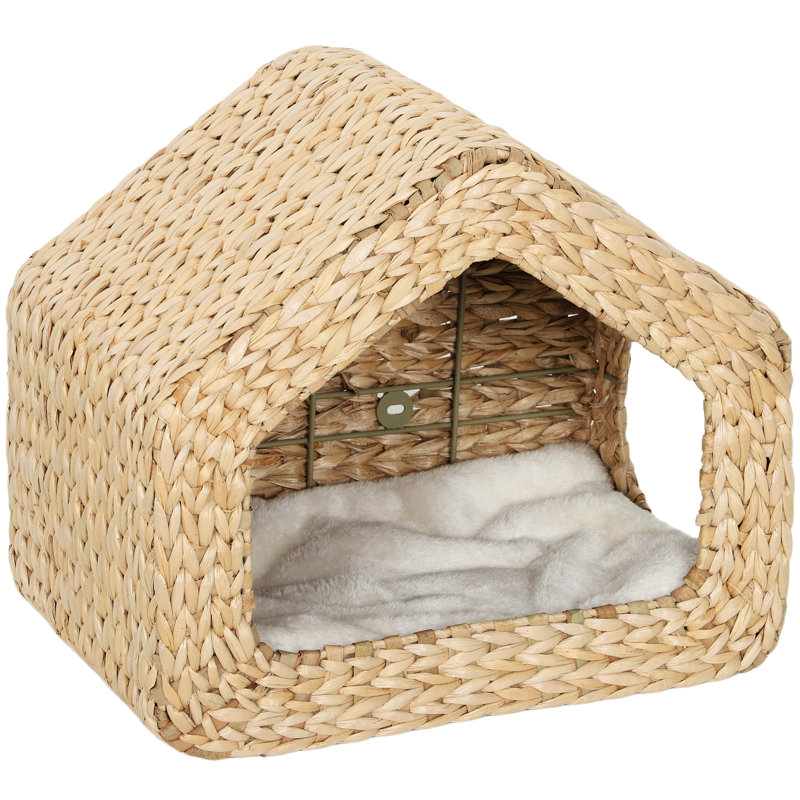Maison de chat murale - peu encombrante, confort en ruppie naturelle, stable pour les chats de 12 lb, placement polyvalent, aire de jeu pour bricolage, coussin lavable, conception en forme de grotte avec deux entrées, assemblage requis