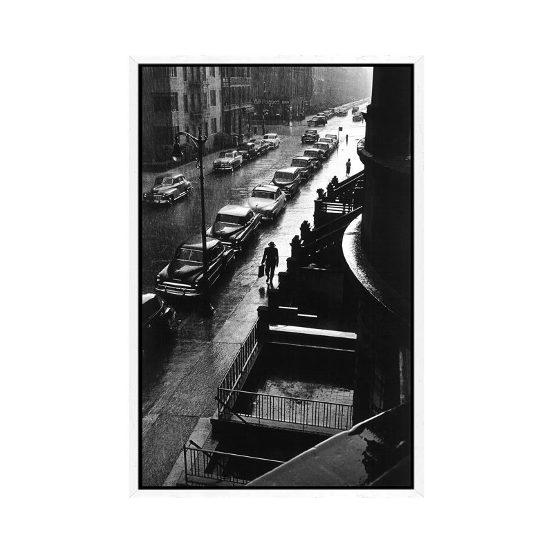 Man In Rain (NYC, 1952) by Ruth Orkin - Print on Canvas, 101.6 cm H x 66.04 cm W, White Framed