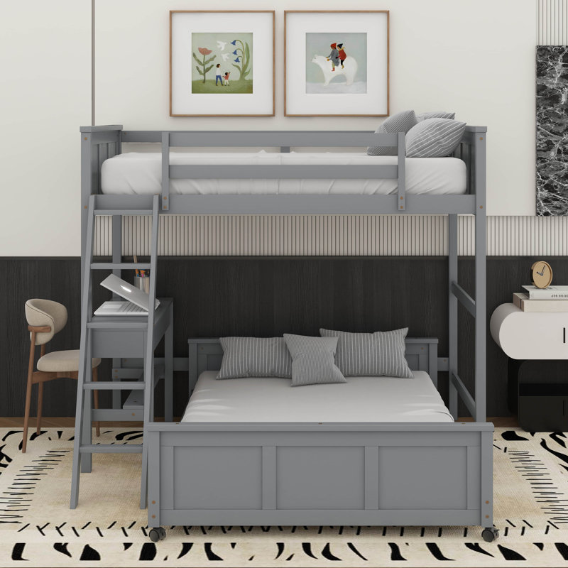 Lit superposé avec bureau, Gris, Jumeaux sur complet