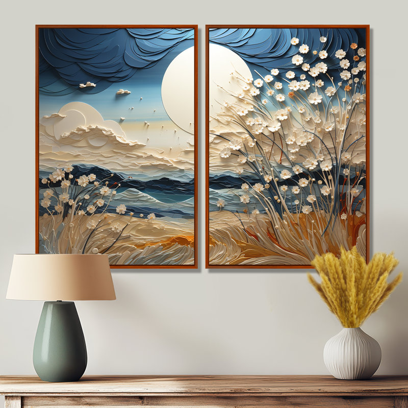 Nuage prairies collages VI - ensemble d'art mural jaune de 2, H 36 po x l 48 po, Reproduction encadrée sans passe-partout