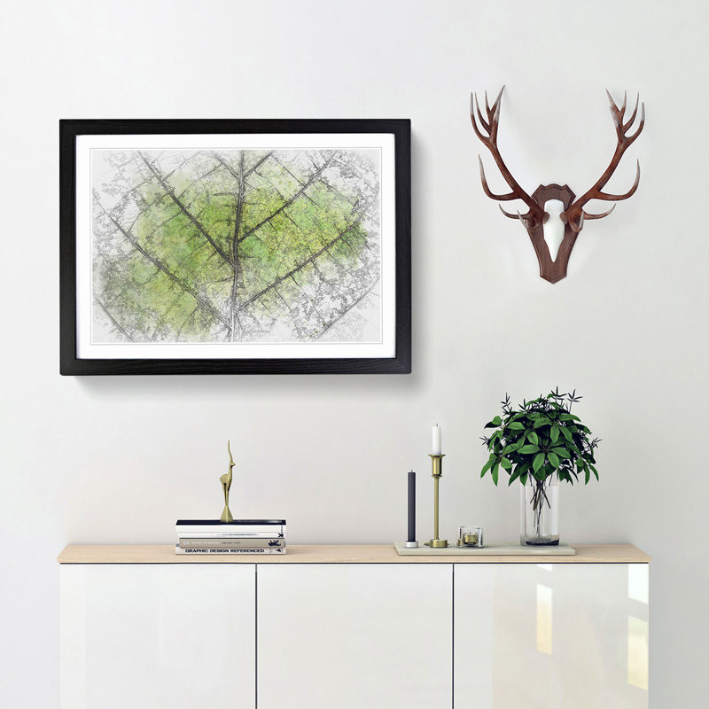 Lines of the Leaf in Abstract - Picture Frame Graphic Art Print, 60cm H x 91cm W x 2cm D, Black