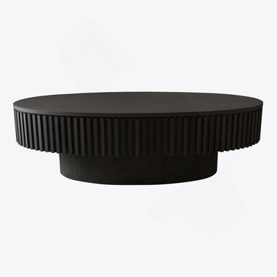 47'' Oval Coffee Table With Storage Solid Wood Veneered Modern Coffee Table Accent Tea Table For Living Room, Bedroom, Apartment Or Office, Black