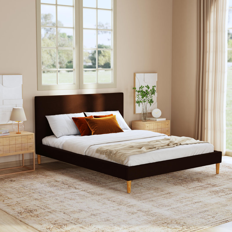 Lit plateforme Olivet, Double, Lin chocolat classique