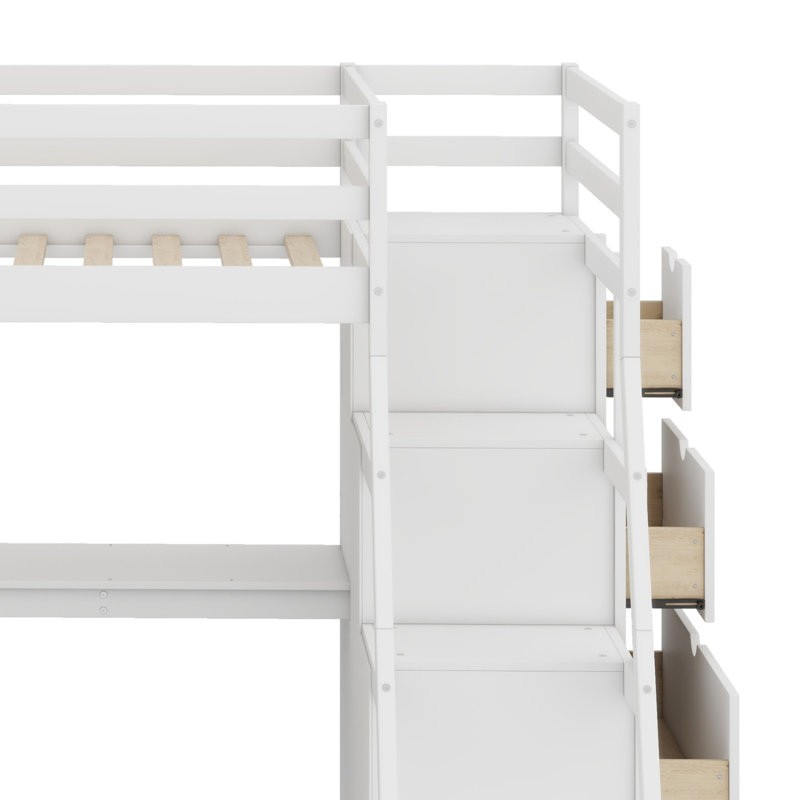 Lit mezzanine avec tiroirs, tablettes et bureau, blanc