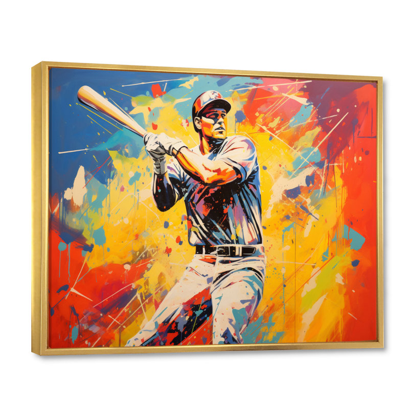 Pop Art Baseball Homerun sur toile, Cadre flottant doré, H 30 po x l 40 po x P 1,5 po