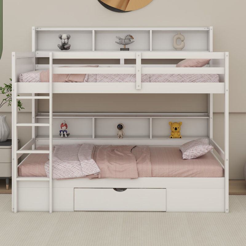 Kids Twin Bunk Bed with Drawers, White