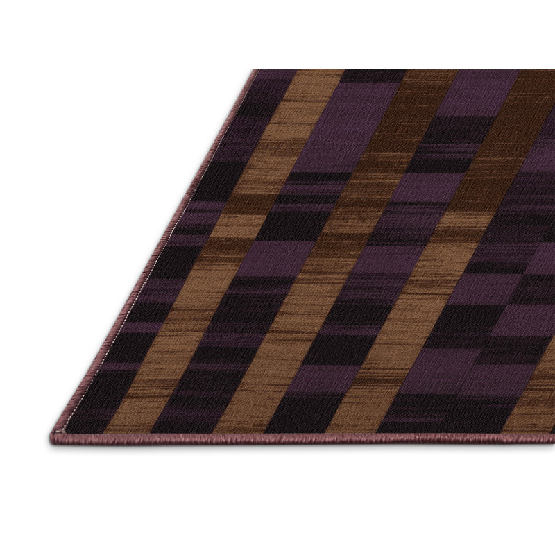 Machine Washable Checkered Brown Area Rug, Square 4'