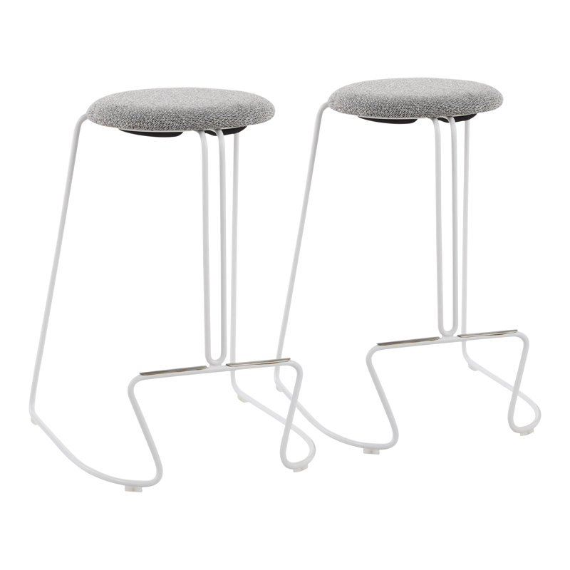 Upholstered Counter Stool with Metal Frame, Beige, White