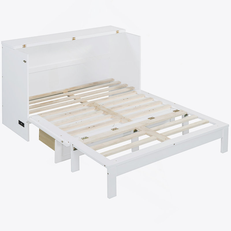 Lit escamotable double avec grands tiroirs, blanc, Full, Blanc
