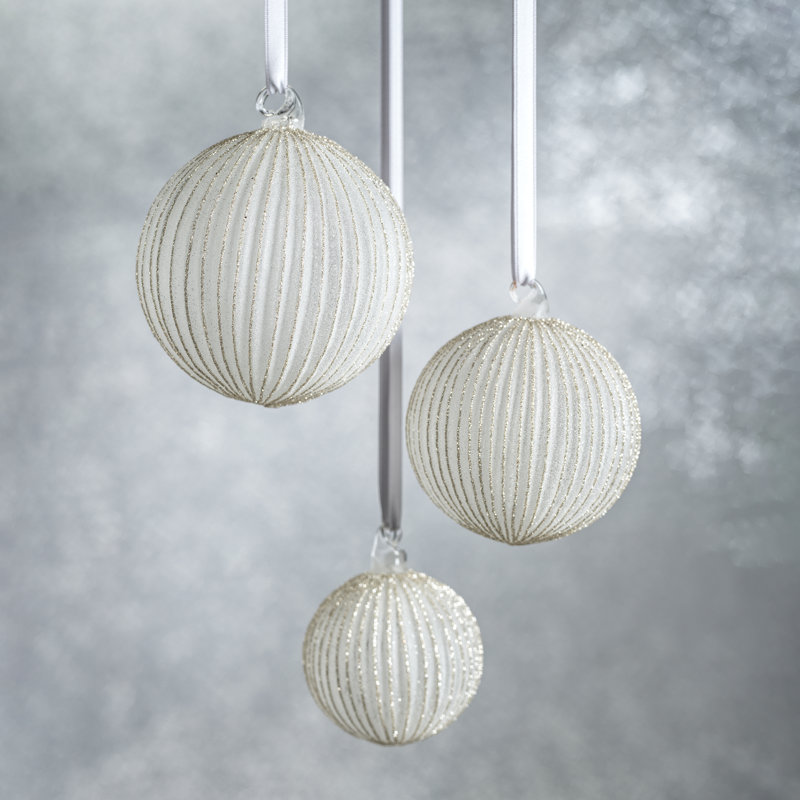 Ensemble d'ornement boule en verre 6 pièces Glittering Elegance, H 3,25 po x l 3,25 po x P 3,25 po, Argent