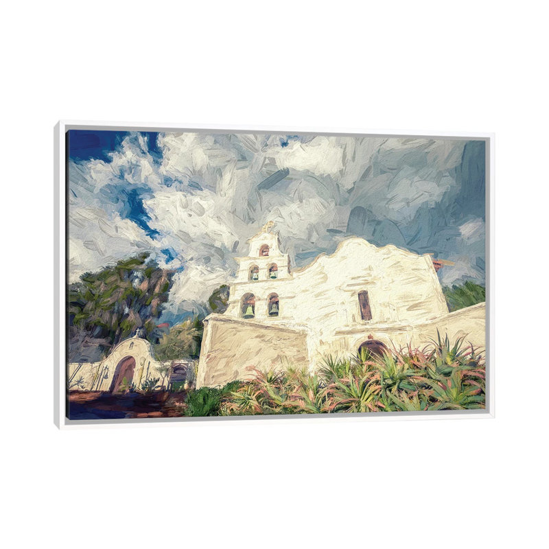 «The San Diego Mission», reproduction d'art sur toile encadrée, H 18 po x l 26 po, Reproduction encadrée sans passe-partout