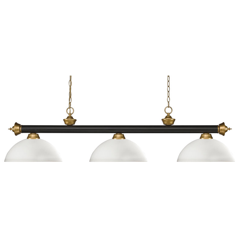 Luminaire suspendu linéaire à 3 lumières pour table de billard Chevelle, Dome opale mat