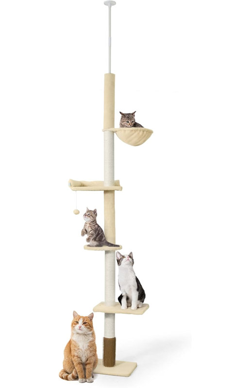 Arbre à chat à hauteur réglable du sol au plafond de 97,2 po à 115 po, beige