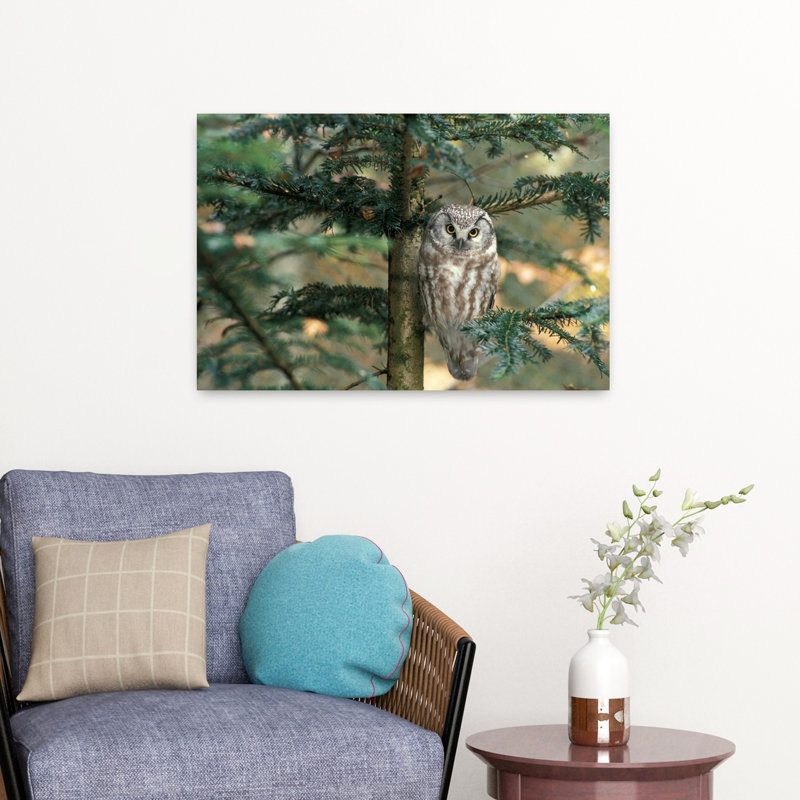 Chouette dans un arbre abstrait contemporain, H 16 po x l 24 po