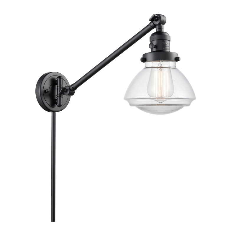 Lampe murale avec bras pivotant 1 lumière Chesterville, Incandescent, Noir mat, Transparent