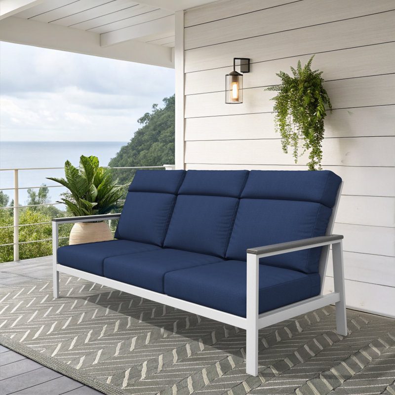 Townsend Metal Outdoor Sofa With Sunbrella Cushion, Solid Color, Canvas Navy