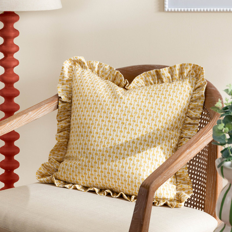 Panni Block Yellow Square Cushion, Feather