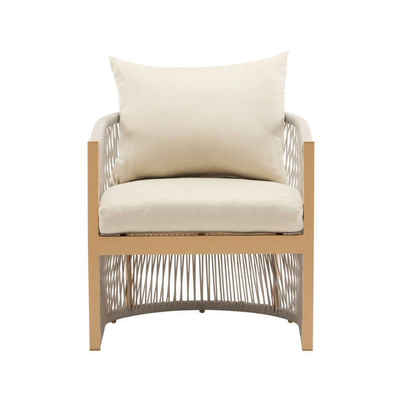 Chaise courbée moderne en aluminium beige, tissée à la corde, rembourrée pour socialiser dans les espaces extérieurs, profondeur de 24,03 po, largeur de 25,35 po, hauteur de 27,35 po, salon de 15,01 lb avec sièges, patios parfaits,
