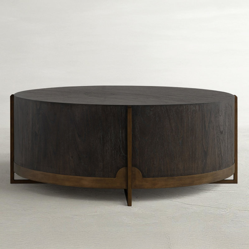 Clifton Drum Coffee Table, Black Top/Brown Base