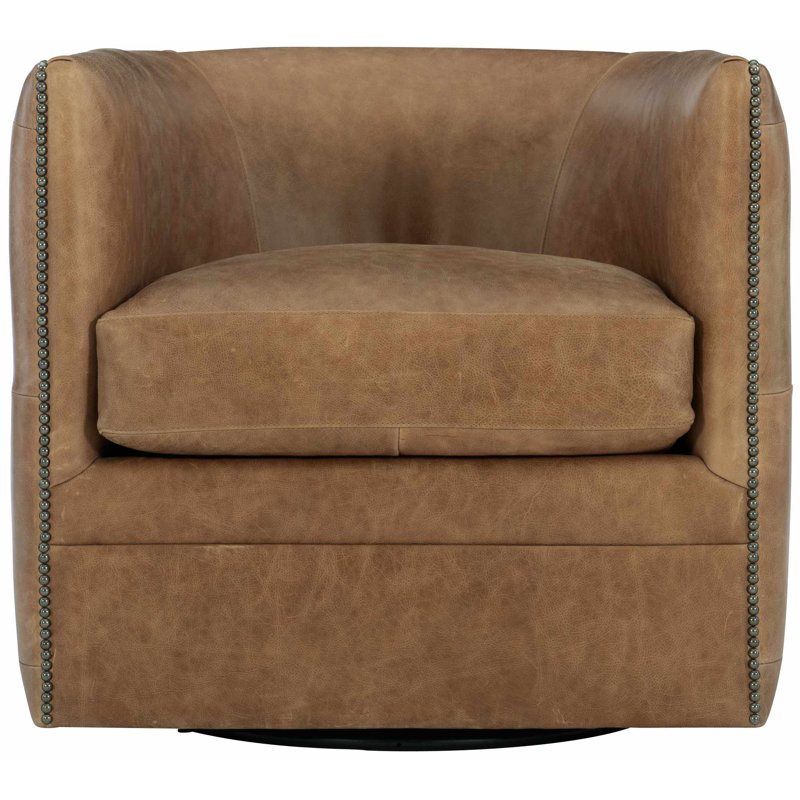 Palazzo Upholstered Swivel Barrel Chair, Brown Genuine Leather