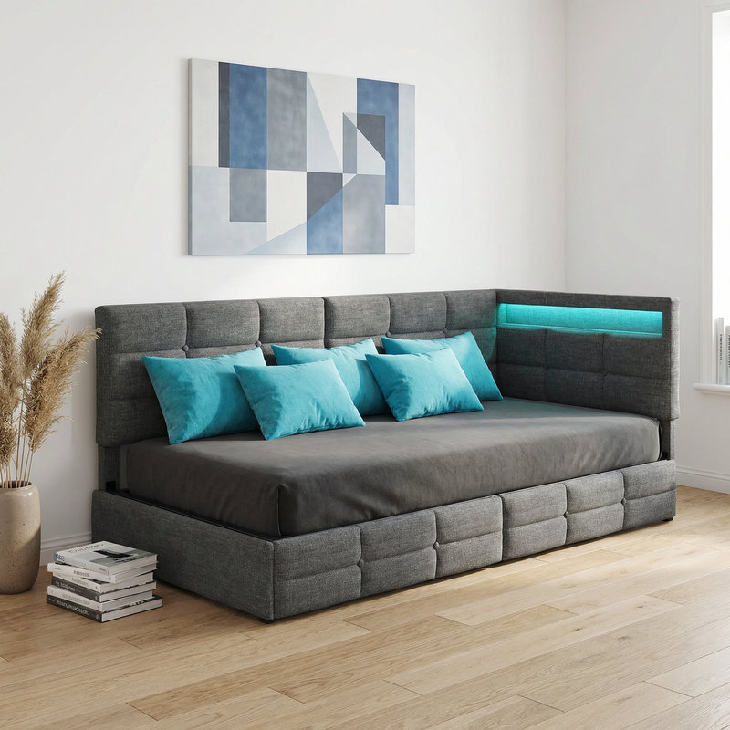 Storage Bed, European Single (90 x 200 cm), Grey