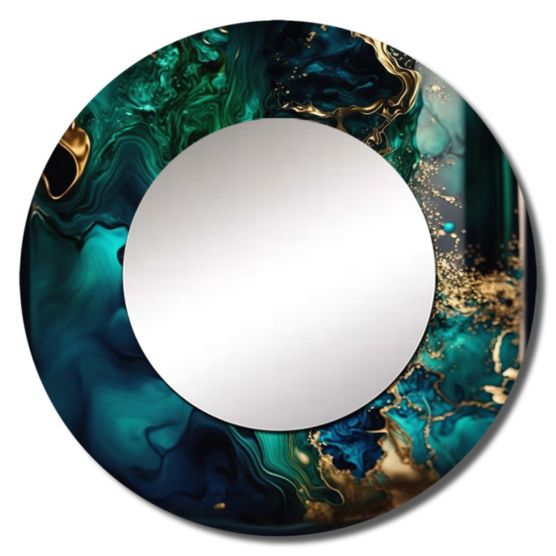 Otoniel Abstract Geode Marble Green And Blue II - Marble Wall Mirror, Modern Decorative Mirror, Printed Metal Art, 23" x 23"