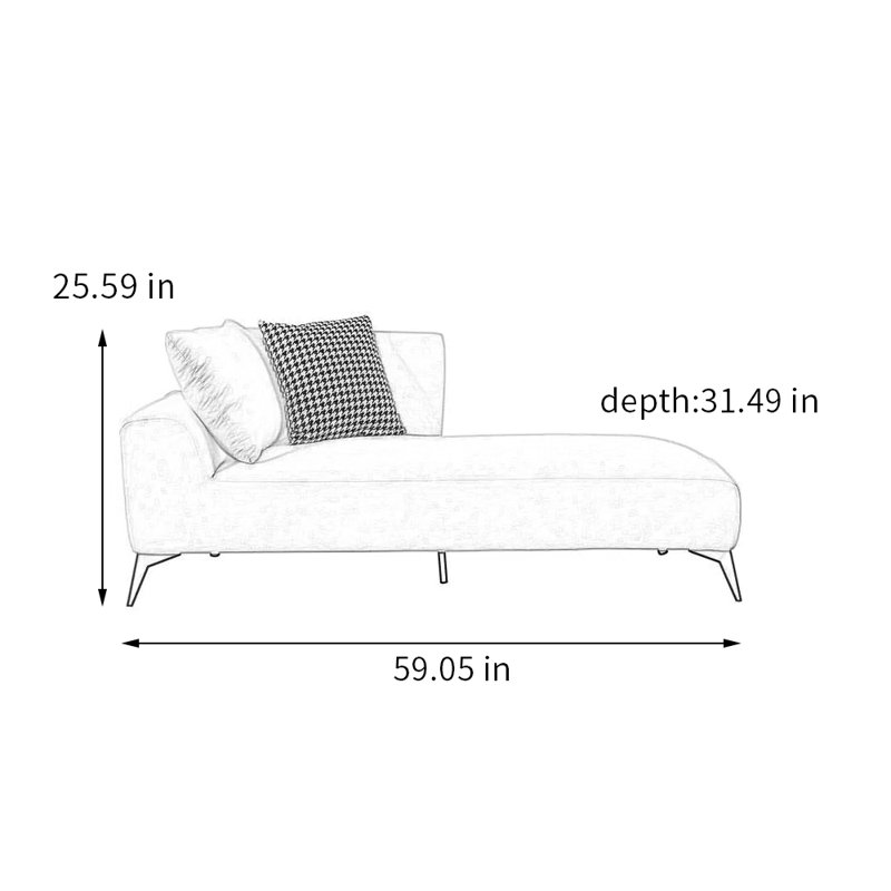 Paresseux simple européen, Mélange de polyester gris, Chaise longue à accoudoir gauche