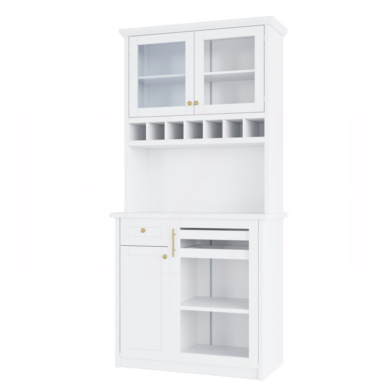 Armoire de rangement haute pour cuisine avec casier Ã  bouteilles et tablettes rÃ©glables, Blanc