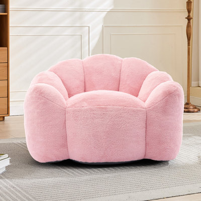 Fauteuil en fausse fourrure avec accoudoirs, coussin d'oreiller pour adulte rose, mousse haute densité, sans assemblage et antidérapant, idéal pour se détendre dans la fourrure du sac à billes de la chambre à coucher, compression de type Lotus, anneau à tirer, glissement facile