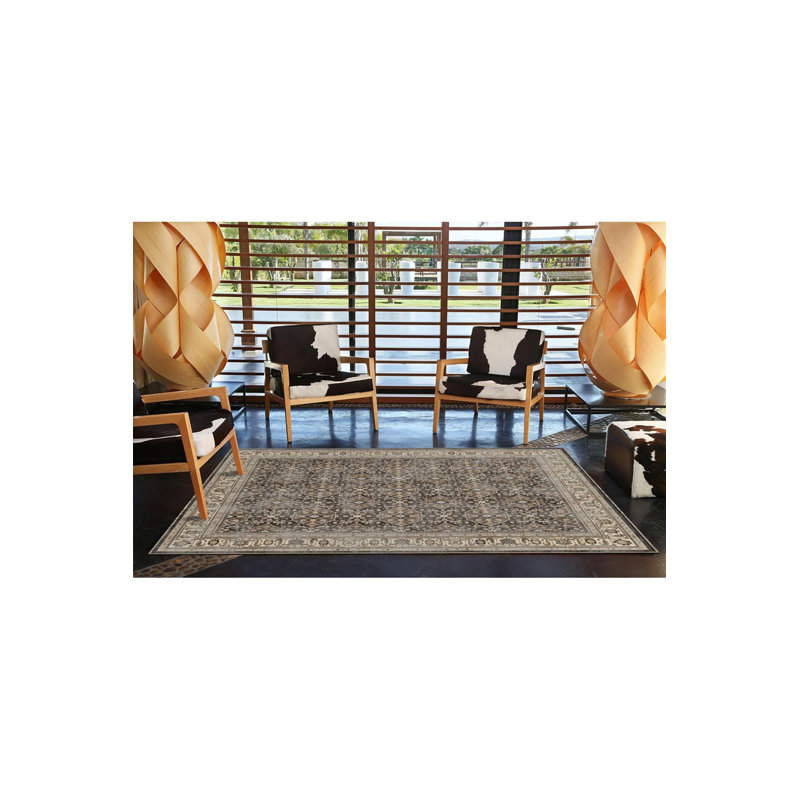 Tapis tissé brun moderne, Sous-tapis carré 3 pi 3 po inclus