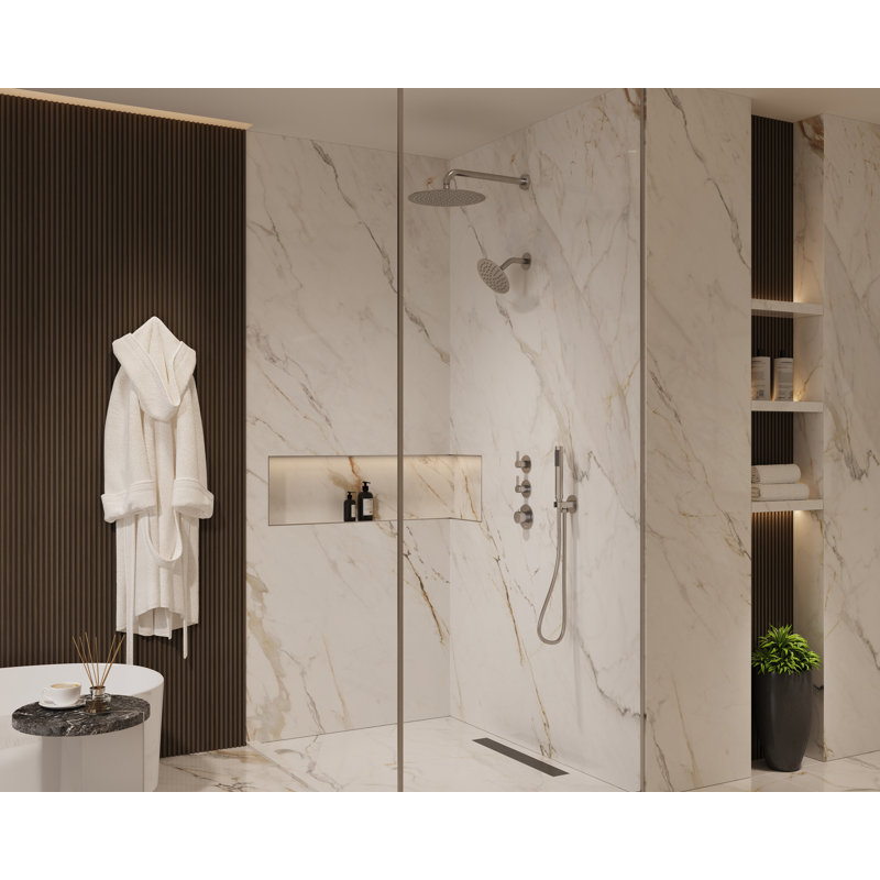  Tinian Thermostatic Shower System with Split Control Panel Dual 12" & 6" shower head, Handheld Shower in Brushed Nickel