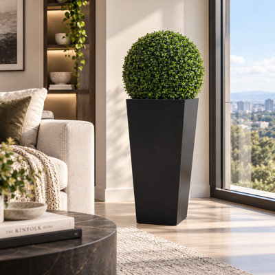 Tall Taper Black Metal Planter Flower Plant Pot With 1PCS 19In Topiary Ball Round Artificial Plant Balls