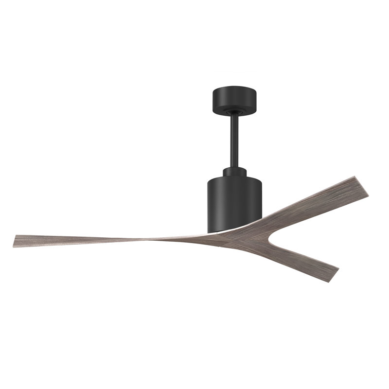 Ventilateur de plafond à 3 pales 56 po avec contrôle mural Molly, Noir mat, Ton chêne vieilli
