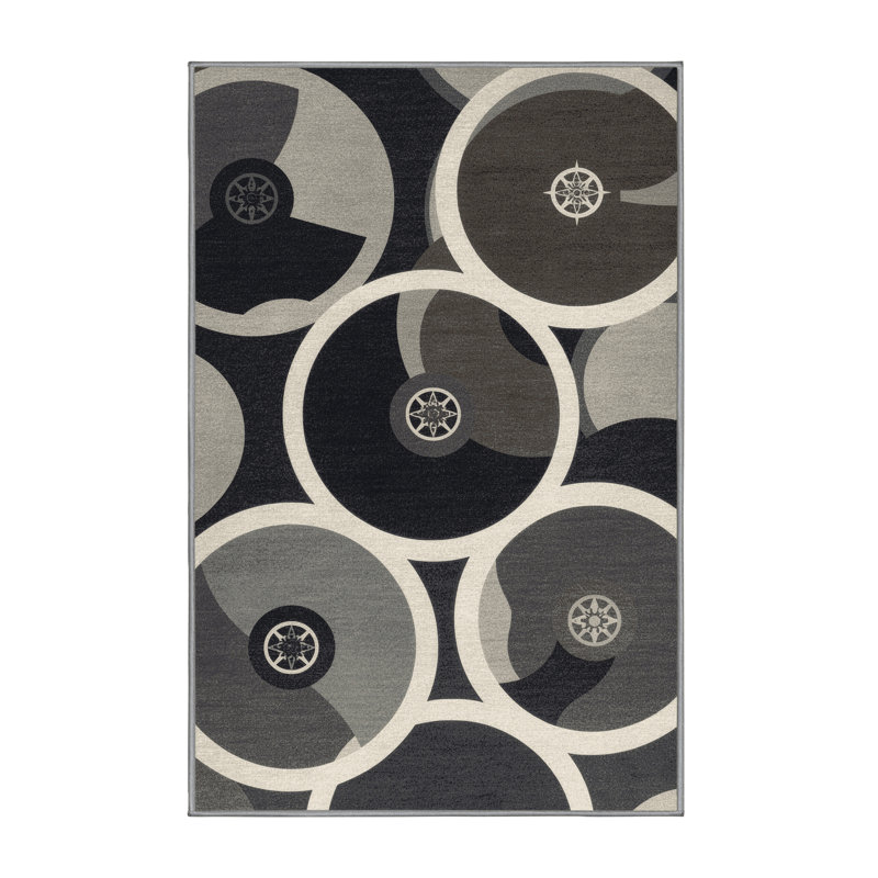 Tapis oriental gris doux et moelleux à motif bouclier viking Dunklin, 3 x 5