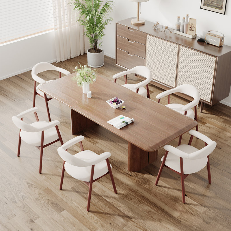 Upholstered Dining Armchairs With Solid Wood Legs, Fabric Beige