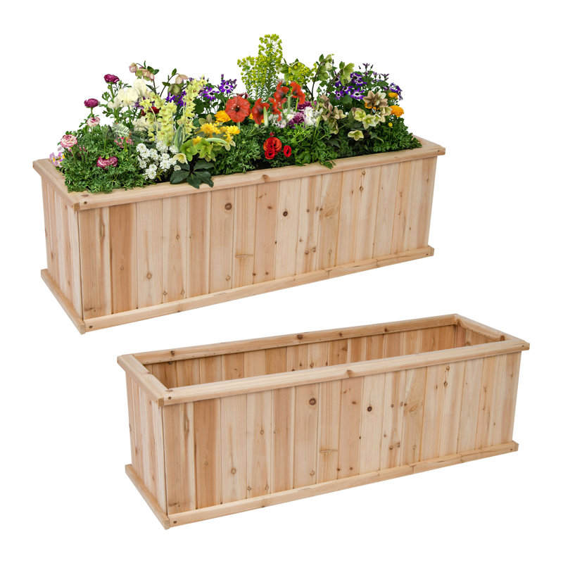 Oracio Wood Outdoor Raised Planter Box With Liner & Drainage Holes, 15.25" H X 48" W X 15.5" D