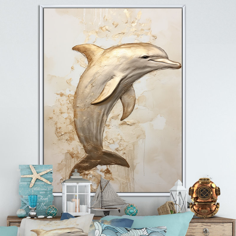 «Beige et doré», impression sur toile, Cadre flottant blanc, H 44 po x l 34 po x P 1,5 po