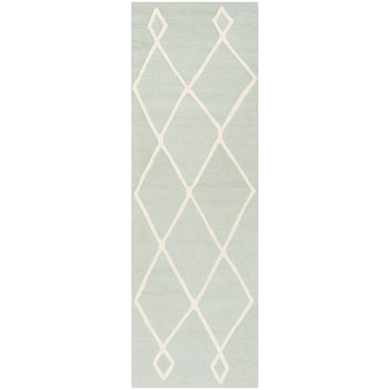 Tapis menthe en laine touffeté à la main à motif géométrique Krystyna, Tapis de couloir 2 pi 6 po x 8 pi