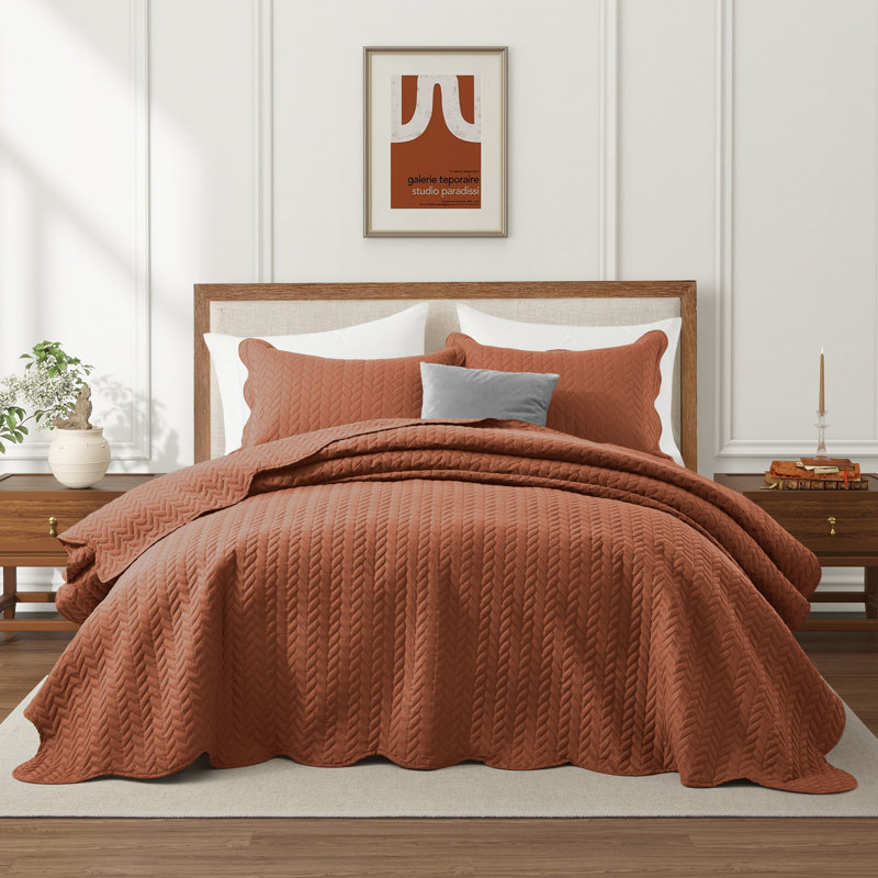 Microfiber Embossed Queen Quilt Sets| Hotel-Quality Bedspread, Rust, Queen Bedspread ( 90 x 96)+ 2 Standard Pillowcases