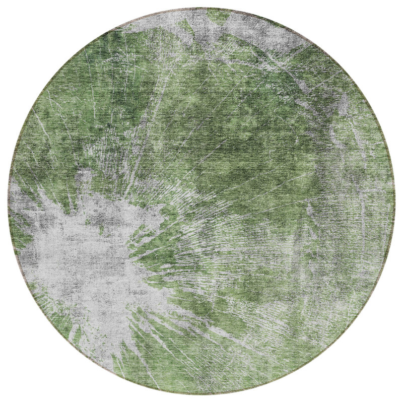 Tapis d'intérieur rond lavable abstrait 8 pi gris