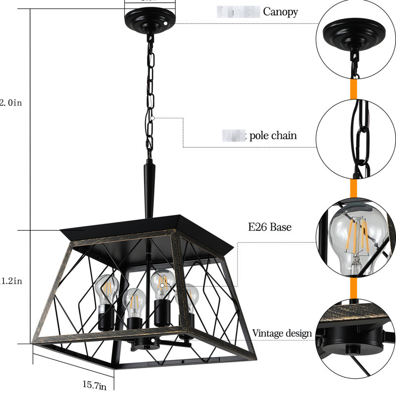 4 - Noir doré rétro - Luminaire antique pour la salle à manger de cuisine réglable avec chaîne