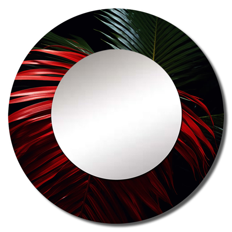 Monochrome Red Plams Photo - Palms & Palm Trees Round Mirror Wall Decor_MTMIR117809, 23" x 23"