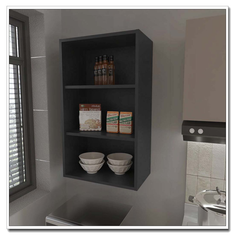 Black Wall Cabinet with Open Storage, 36" H x 21" W x 12" D, Black