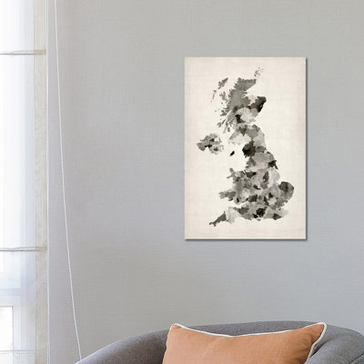 Great Britain Watercolour Map by Michael Tompsett - 1 Piece Wrapped Canvas Painting
