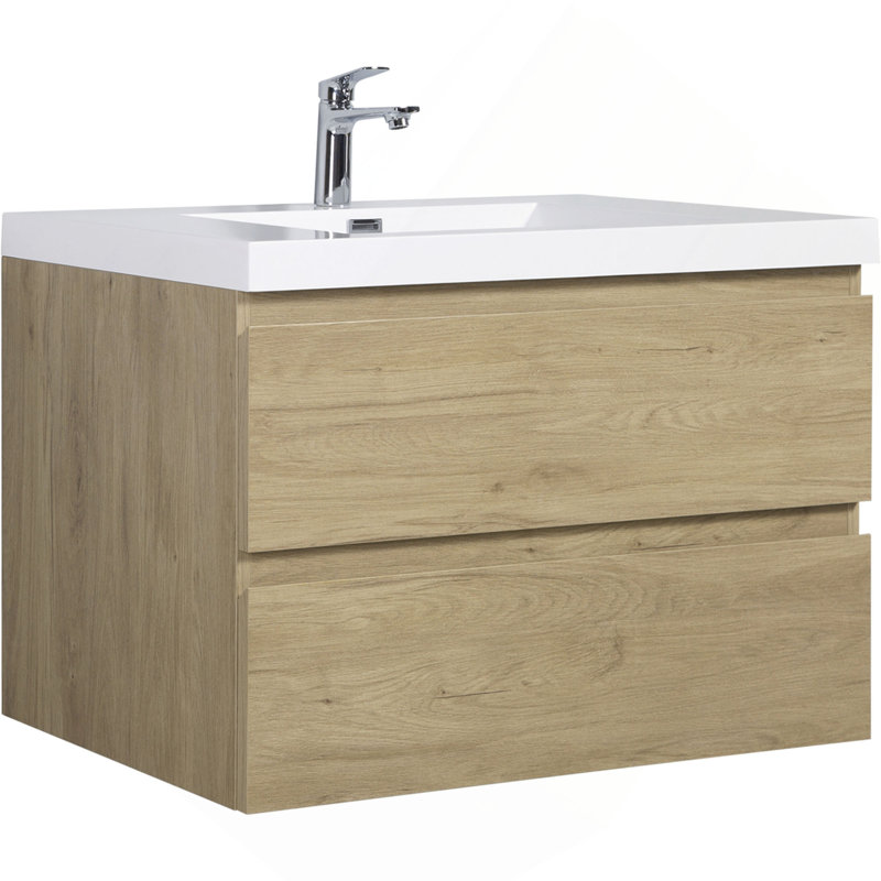 Meuble-lavabo flottant avec lavabo, mural et peu encombrant, idéal pour la conception et l'organisation de salles de bain modernes.